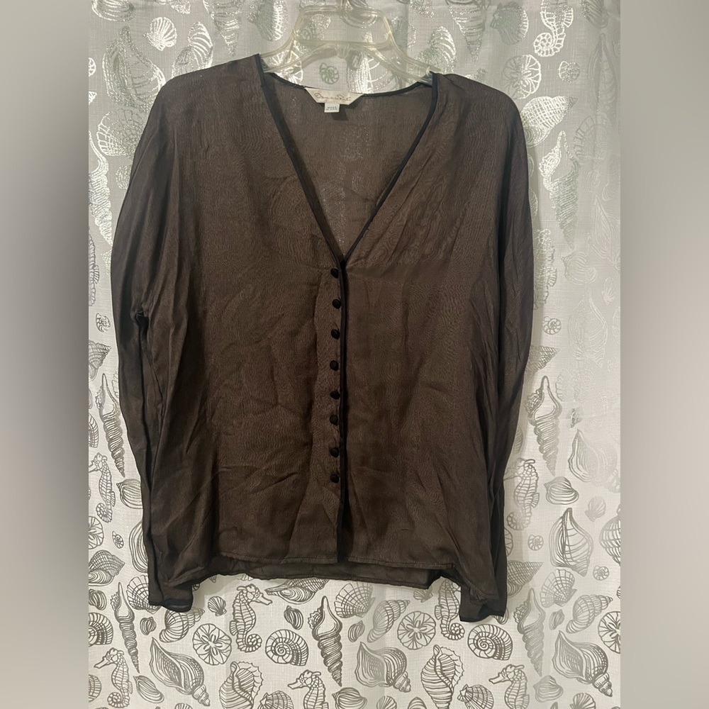 Vintage Oscar De La Renta Sheer Black Button-Up Blouse